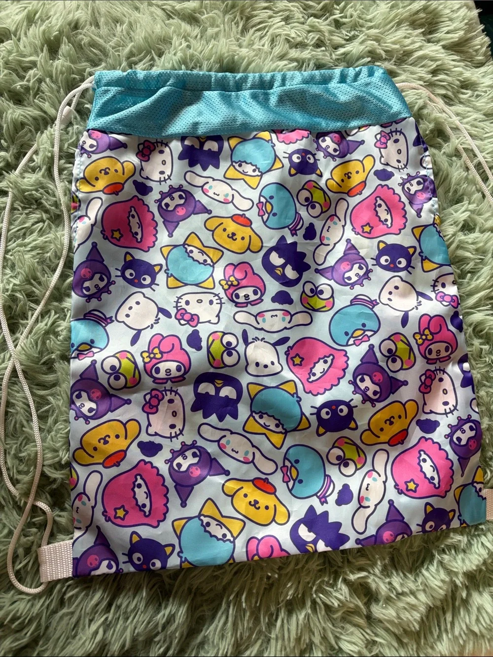 Build-A-Bear x Hello Kitty Bear Carrier Kids Drawstring Bag - Aqua Multi